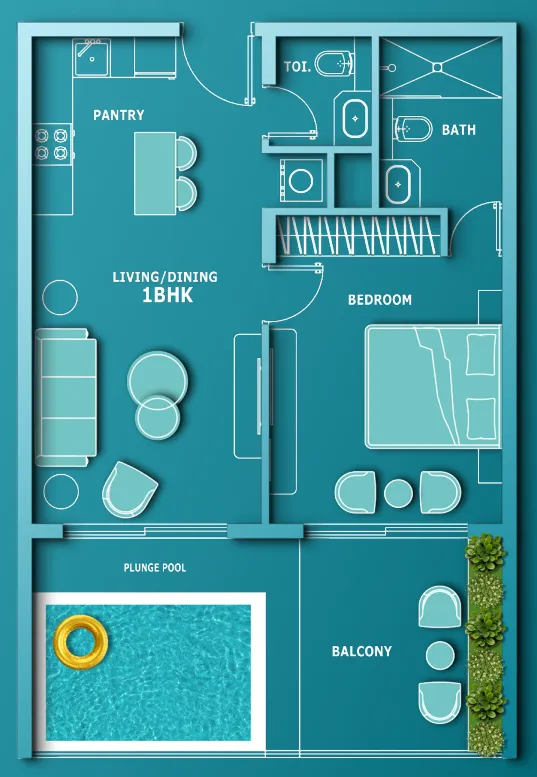 Aqua Dimore — планировка 1 BR Type C