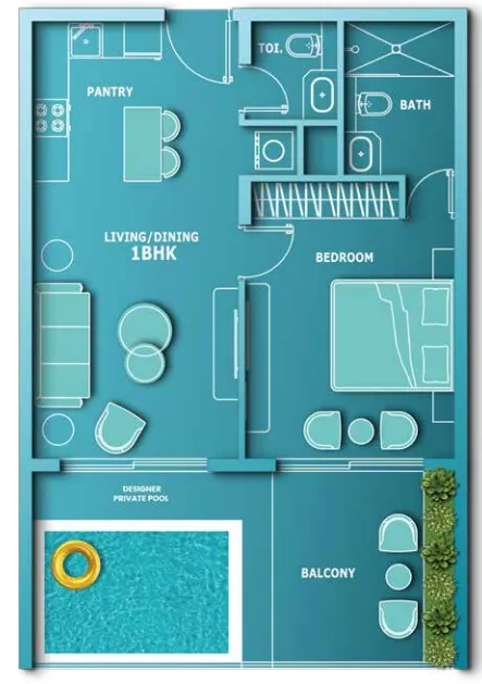 Aqua Dimore — планировка 1 BR Type L