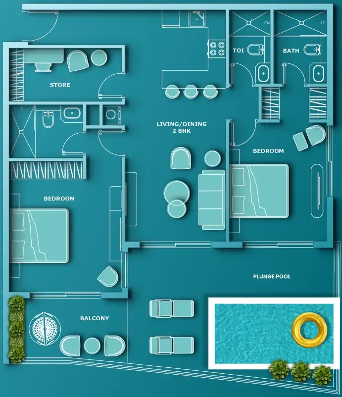 Aqua Dimore — планировка 2 BR Type F