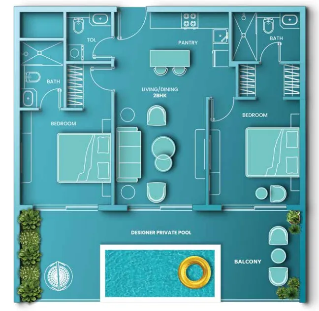 Aqua Dimore — планировка 2 BR Type A