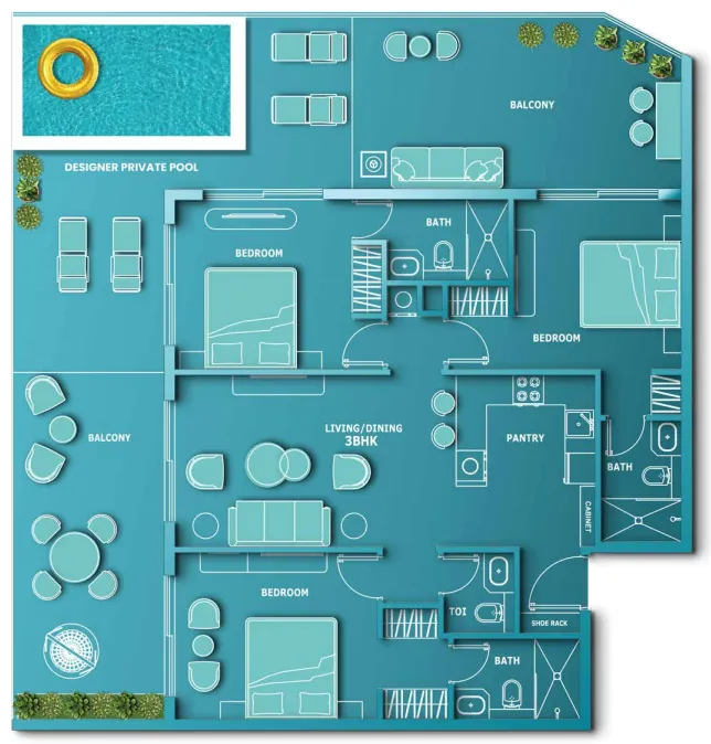 Aqua Dimore — планировка 3 BR Type A