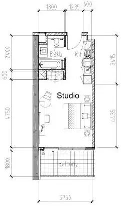 Aykon City Tower — планировка 0 BR Type L