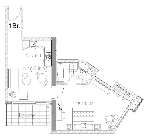 Aykon City Tower — планировка 1 BR Type J