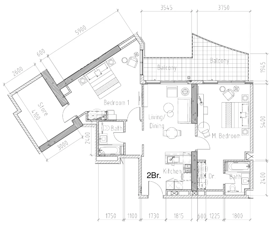 Aykon City Tower — планировка 2 BR Type A