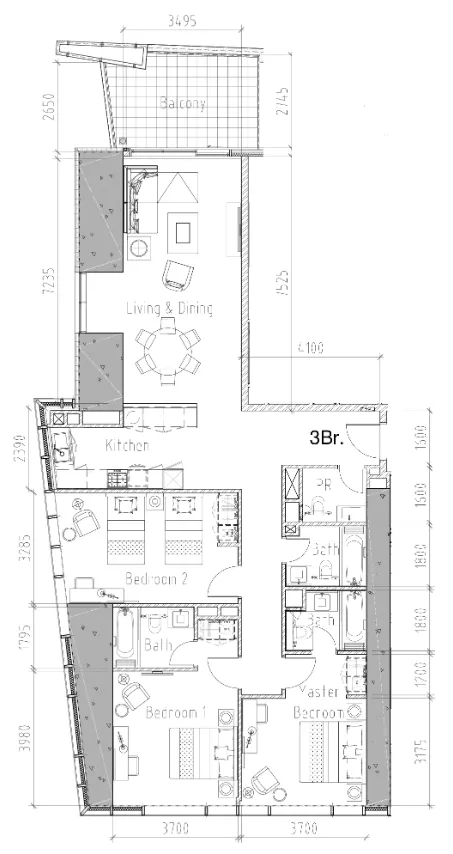 Aykon City Tower — планировка 3 BR Type B