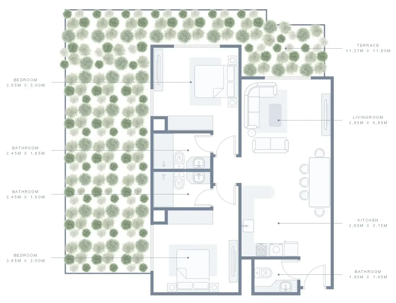 Azizi Plaza — планировка 2 BR Type A