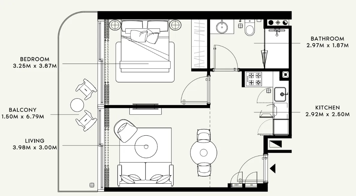 Azizi Raffi — планировка 1 BR Type C