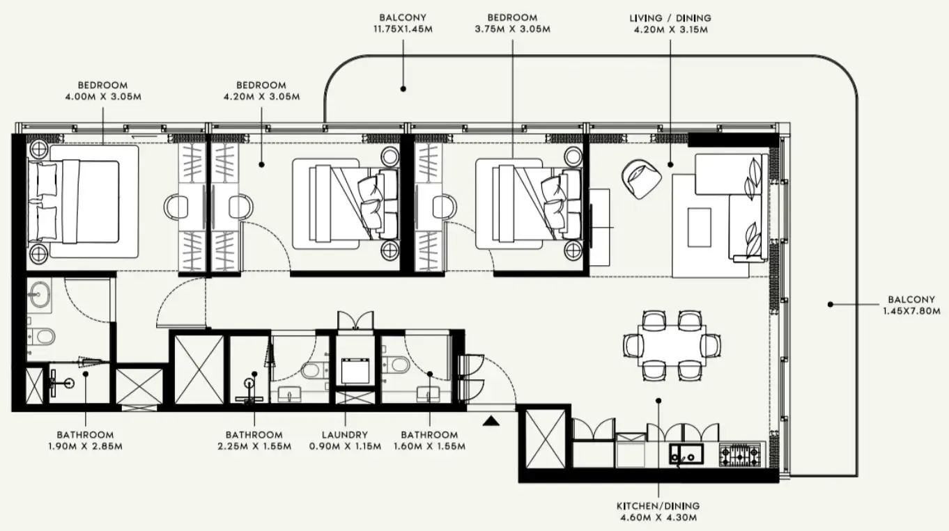 Azizi Raffi — планировка 3 BR Type A