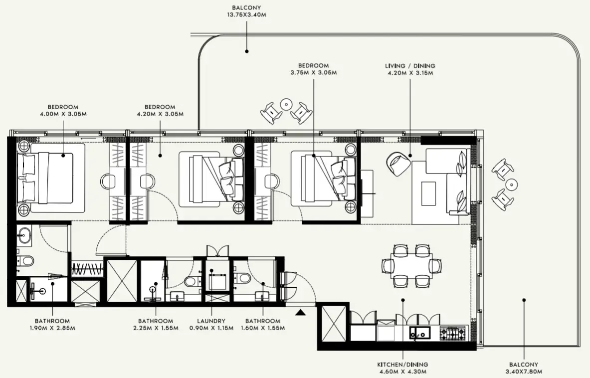 Azizi Raffi — планировка 3 BR Type H