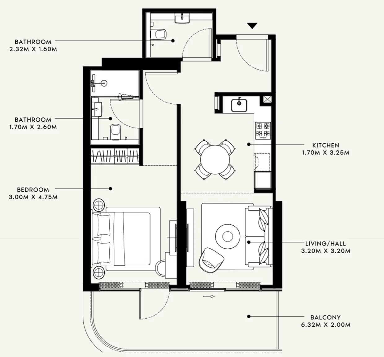 Azizi Ruby — планировка 1 BR Type C