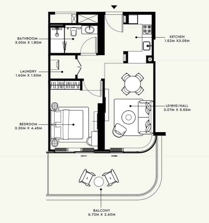 Azizi Ruby — планировка 1 BR Type A