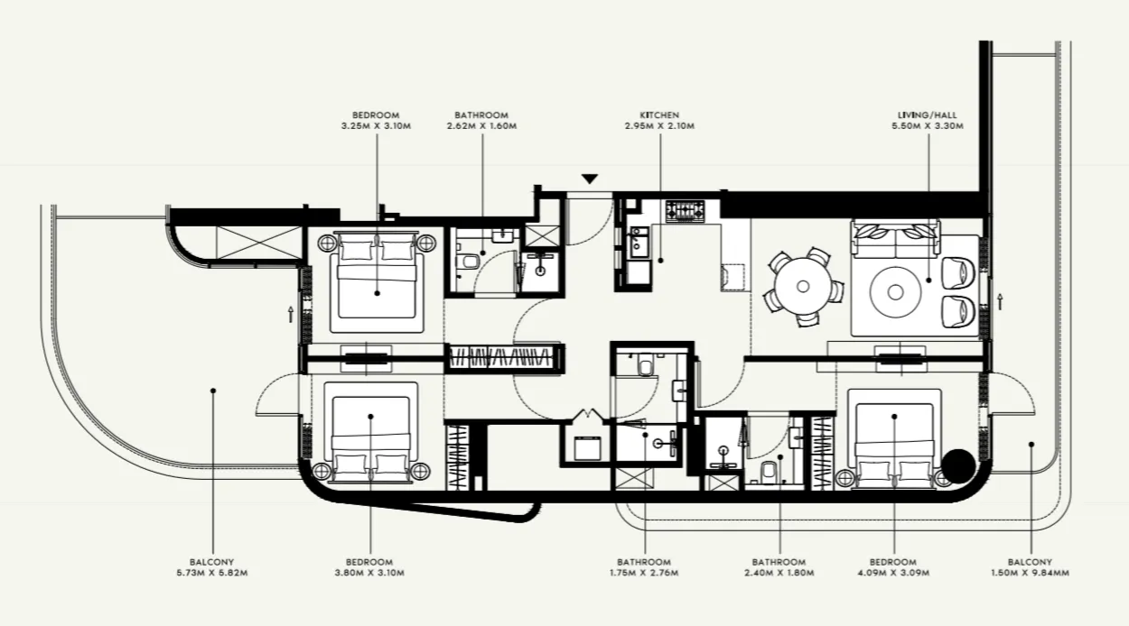 Azizi Ruby — планировка 3 BR Type A