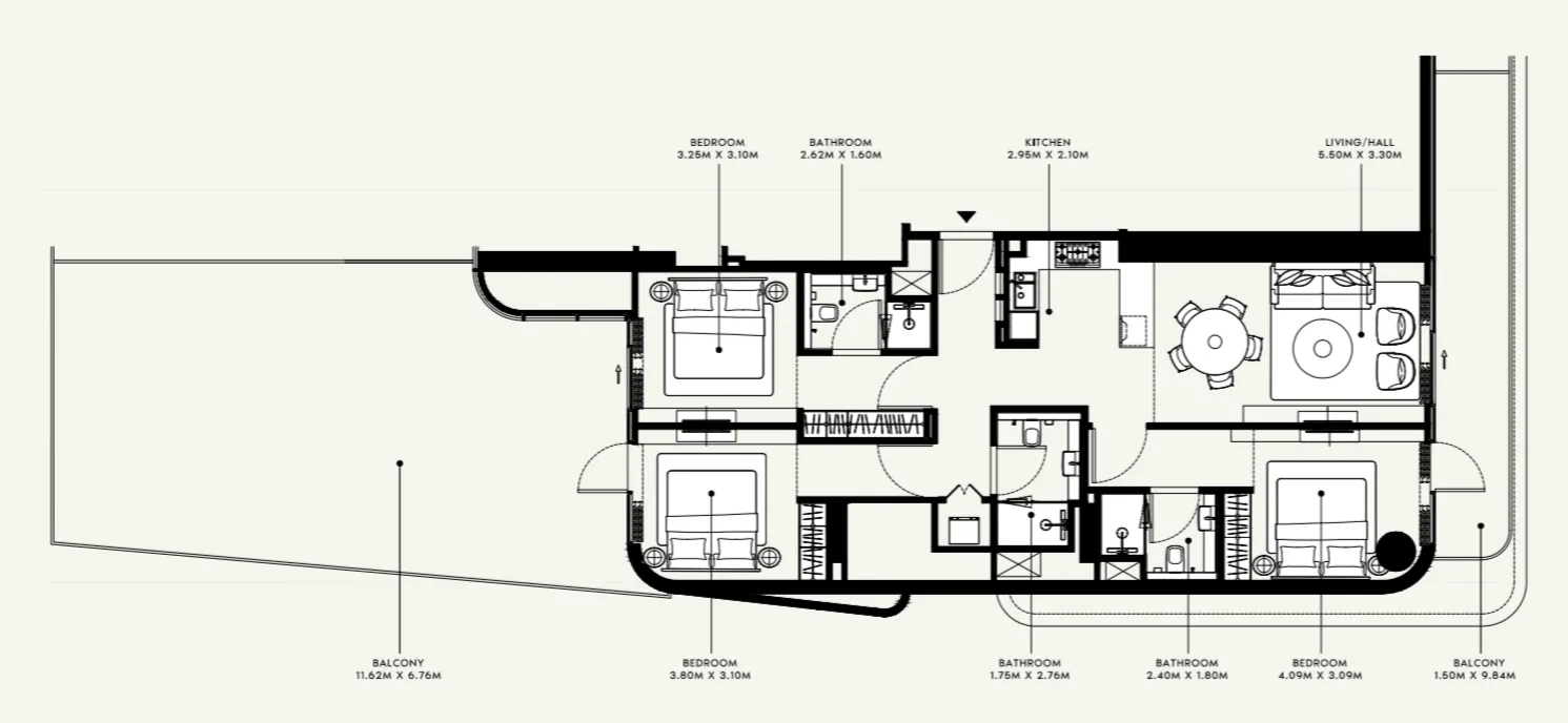 Azizi Ruby — планировка 3 BR Type B