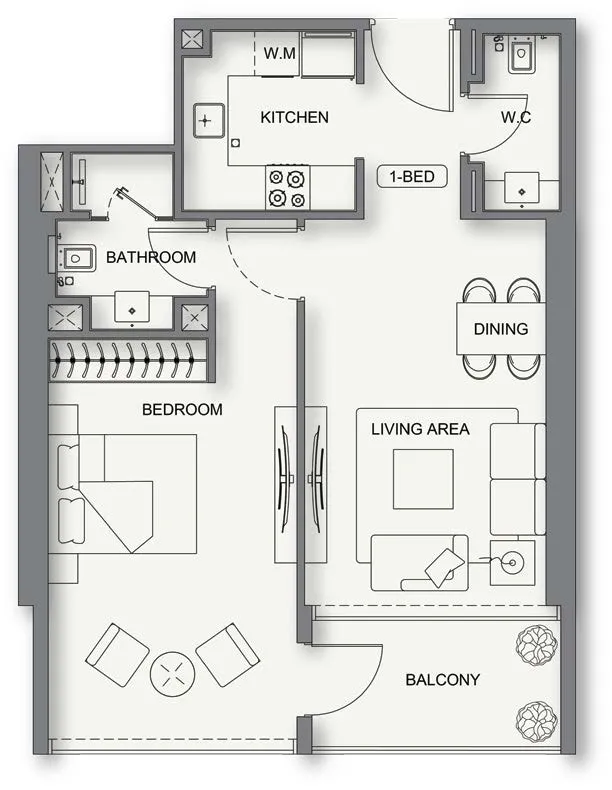 Binghatti Cullinan — планировка 1BR t16