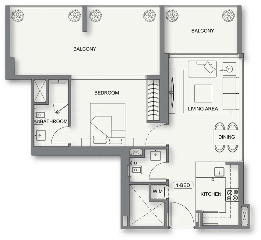 Binghatti Cullinan — планировка 1BR t20