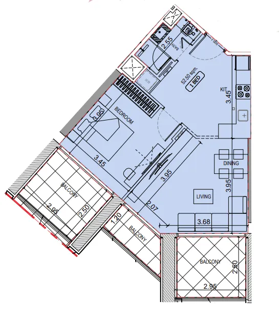 Binghatti Elite — планировка 1 BR Type B