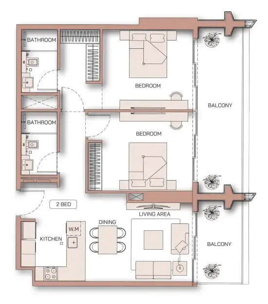 Binghatti Pinnacle — планировка 2 BR Type BM