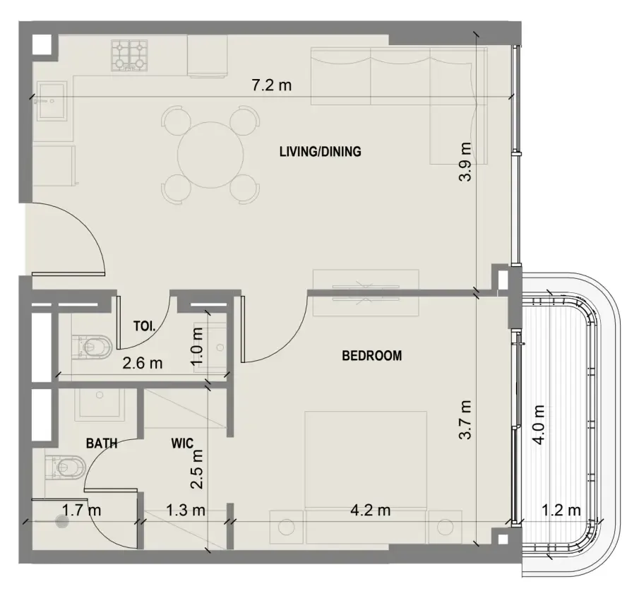 Blue Marina Residence — планировка 1 BR Type P