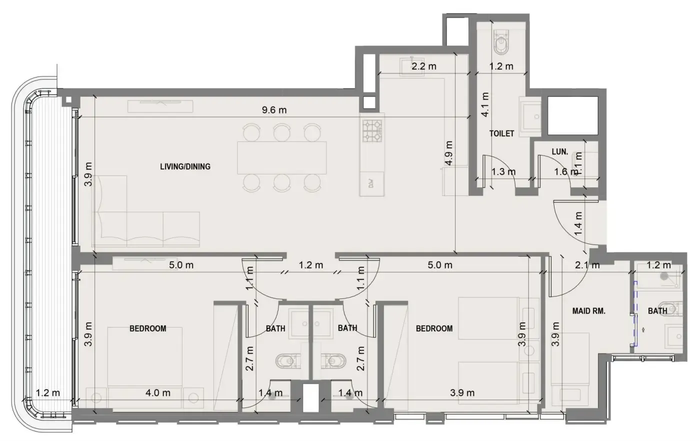 Blue Marina Residence — планировка 2 BR Type AD