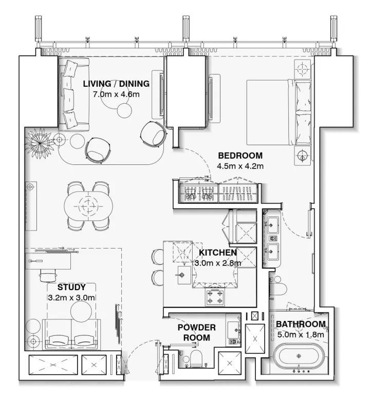 Burj Azizi — планировка 1 BR Type C