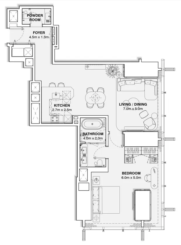 Burj Azizi — планировка 1 BR Type G