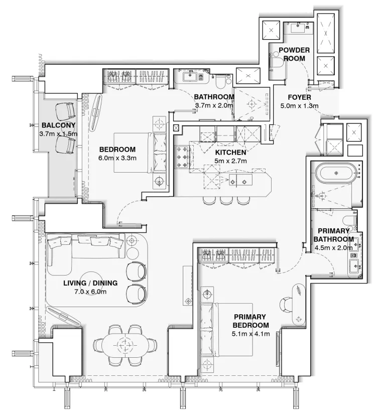 Burj Azizi — планировка 2 BR Type B