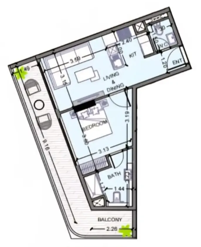 Celesto 2 — планировка 1 BR Type K