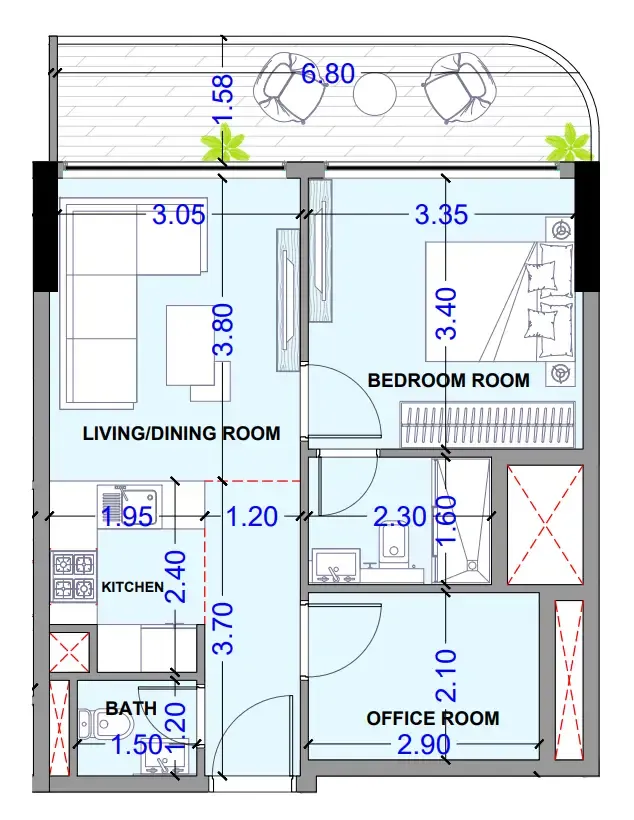 Celesto 3 — планировка 1 BR Type A