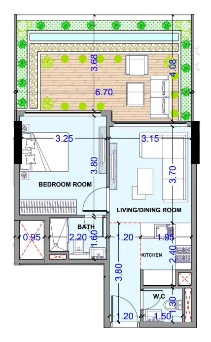 Celesto 3 — планировка 1 BR Type B