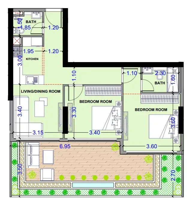 Celesto 3 — планировка 2 BR Type A