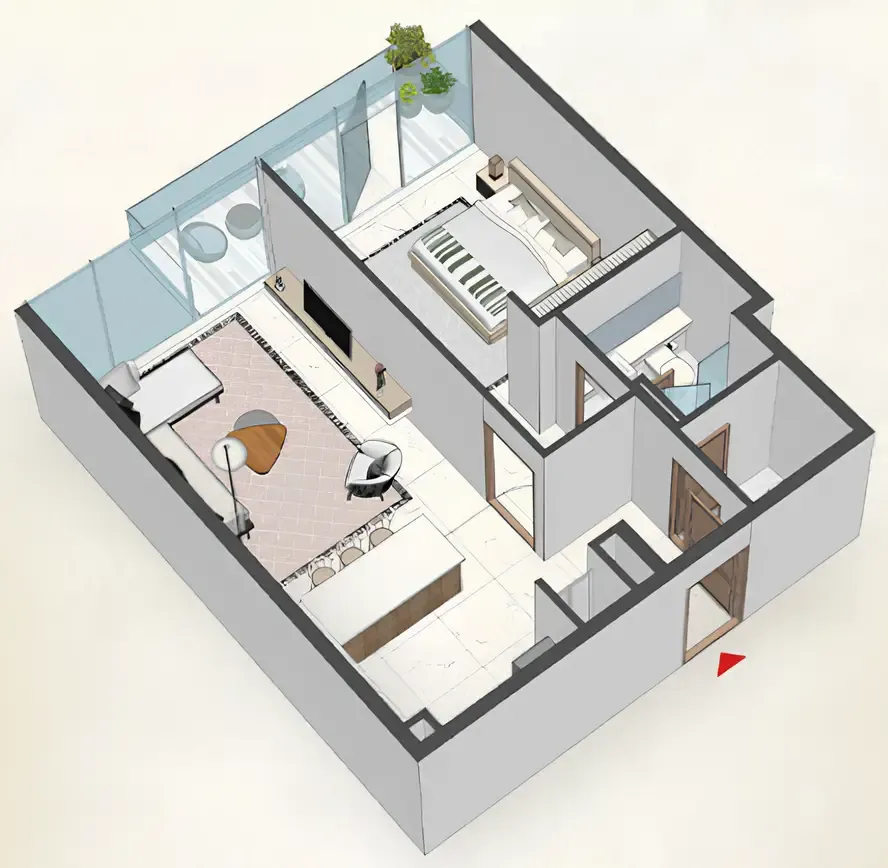 Comfort by Roof — планировка 1 BR Type AG