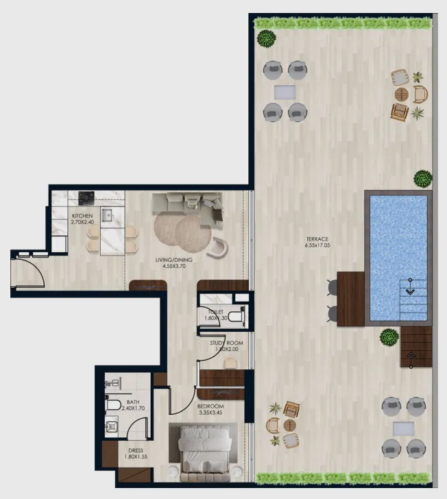 Coral by Vision — планировка 1 BR Type A