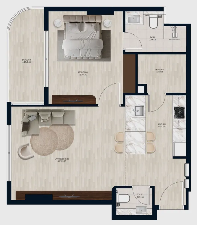 Coral by Vision — планировка 1 BR Type C