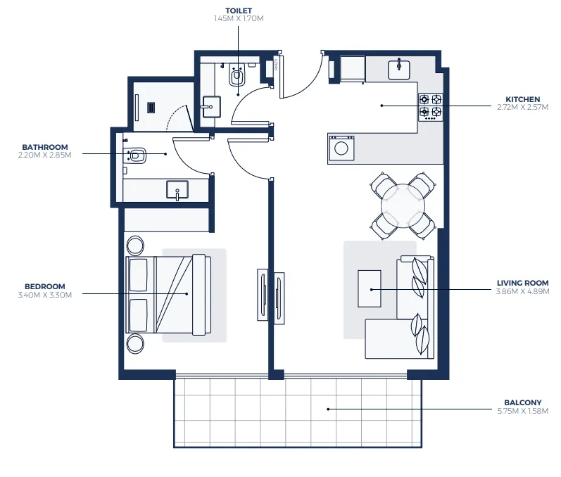 Creek Views 3 — планировка 1 BR Type AO