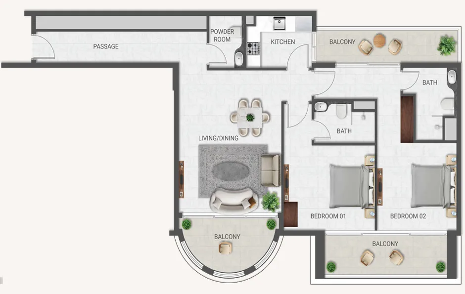 Crown Palace — планировка 2BR Type B