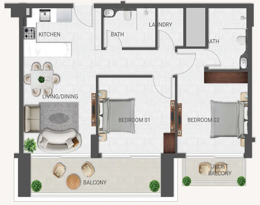 Crown Palace — планировка 2BR Type F