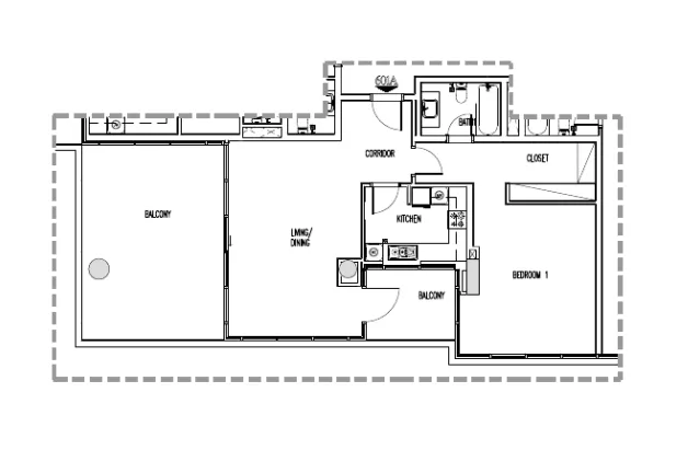 Damac Hills – Park Town — планировка 1 BR Type A