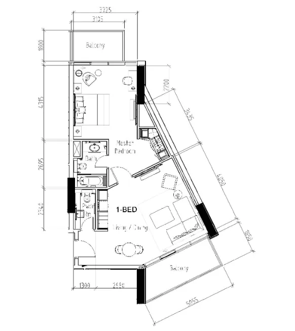 Damac Hills – Radisson Dubai — планировка 1 BR Type E