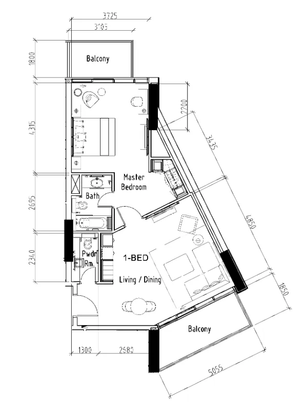 Damac Hills – Radisson Dubai — планировка 1 BR Type A