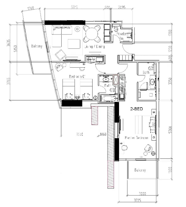 Damac Hills – Radisson Dubai — планировка 2 BR Type A