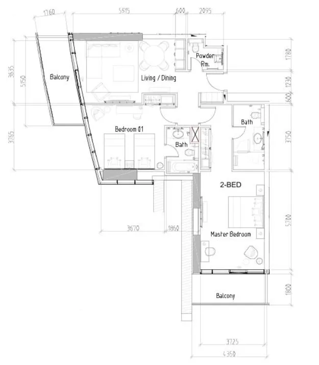 Damac Hills – Radisson Dubai — планировка 2 BR Type C