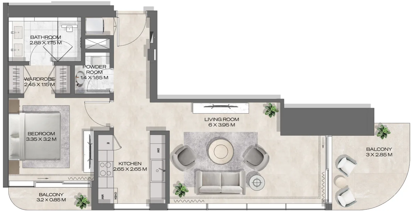 DWTN Residences — планировка 1 BR Type A