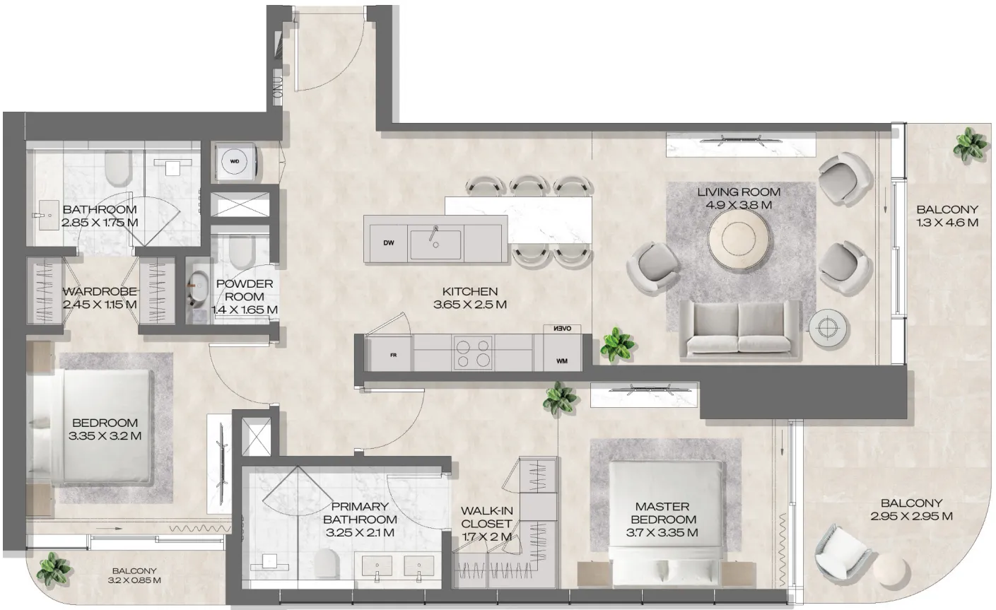 DWTN Residences — планировка 2 BR Type F