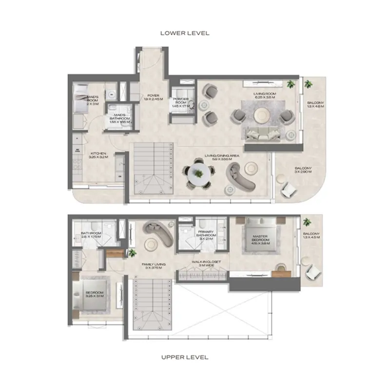 DWTN Residences — планировка 2BM DUP-C