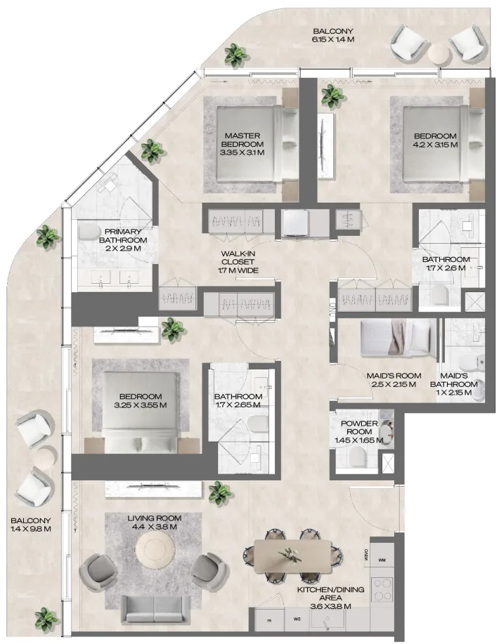 DWTN Residences — планировка 3 BR Type S