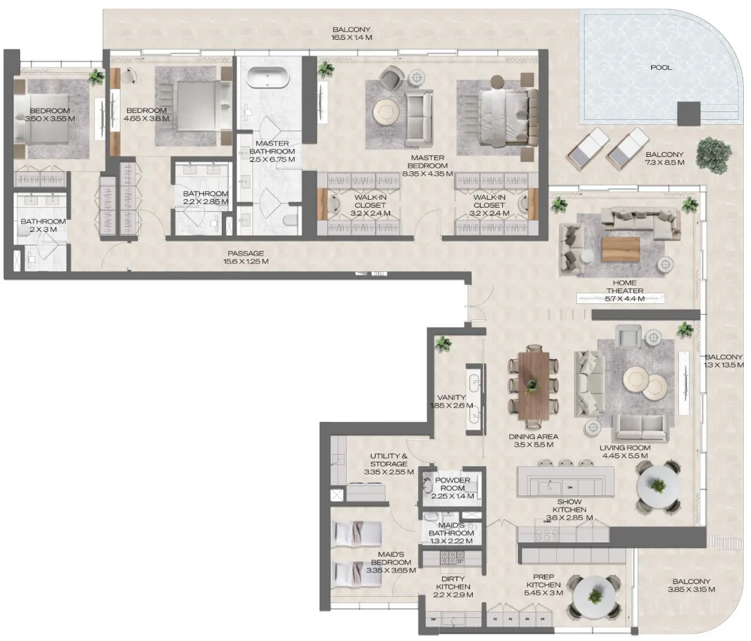 DWTN Residences — планировка 3 BR Type AD