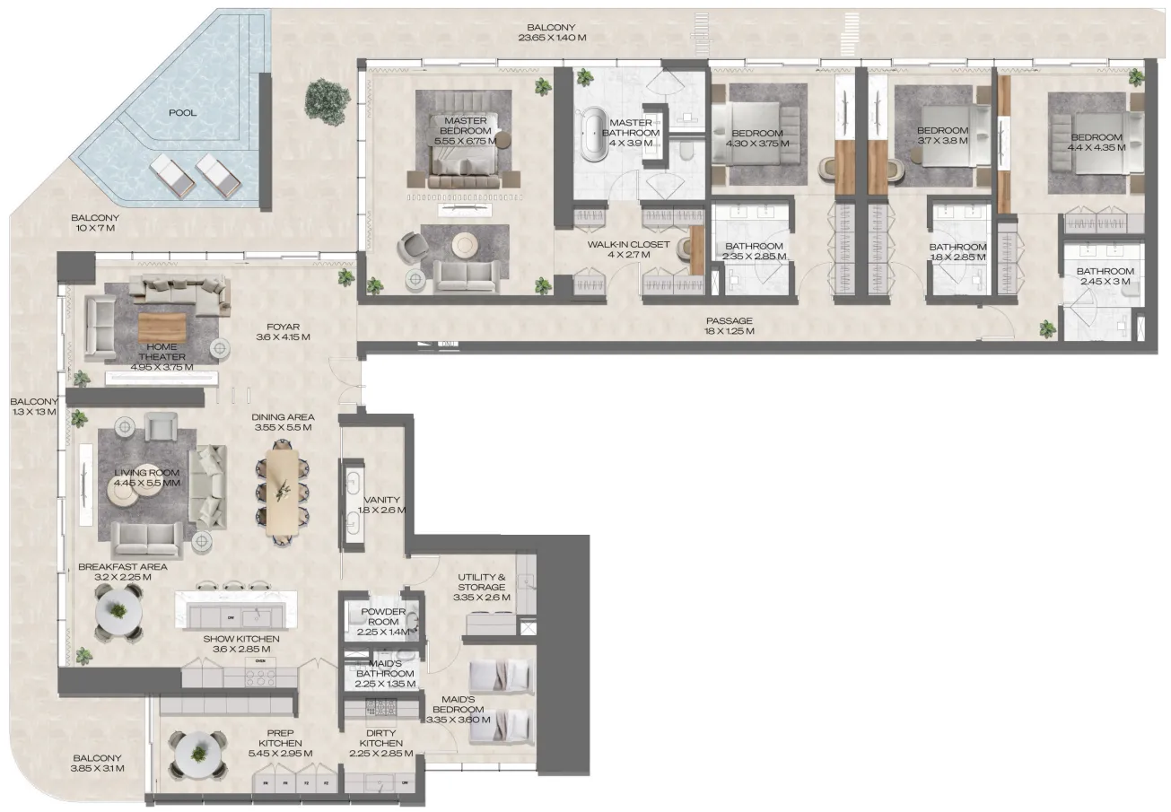 DWTN Residences — планировка 4 BR Type A