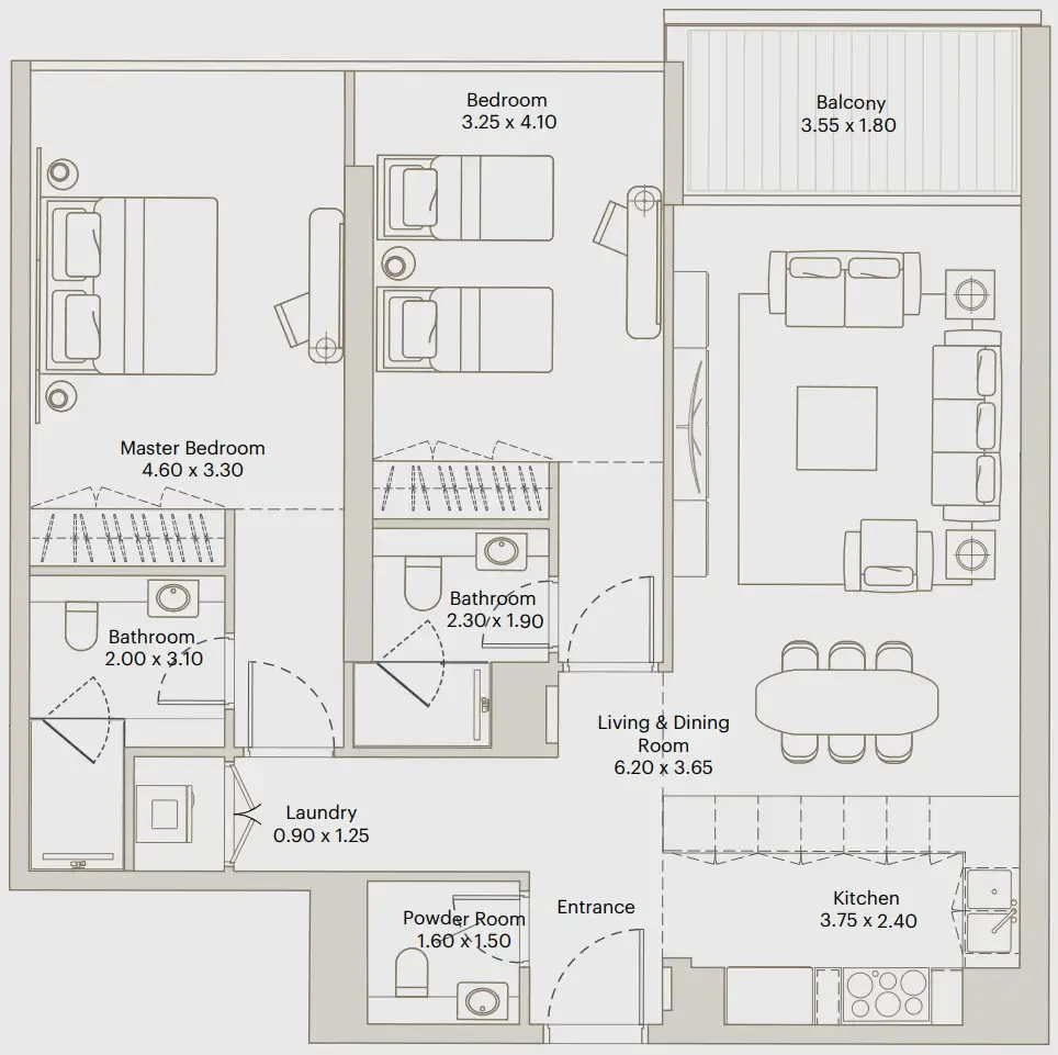 Eleve — планировка 2 BR Type BO