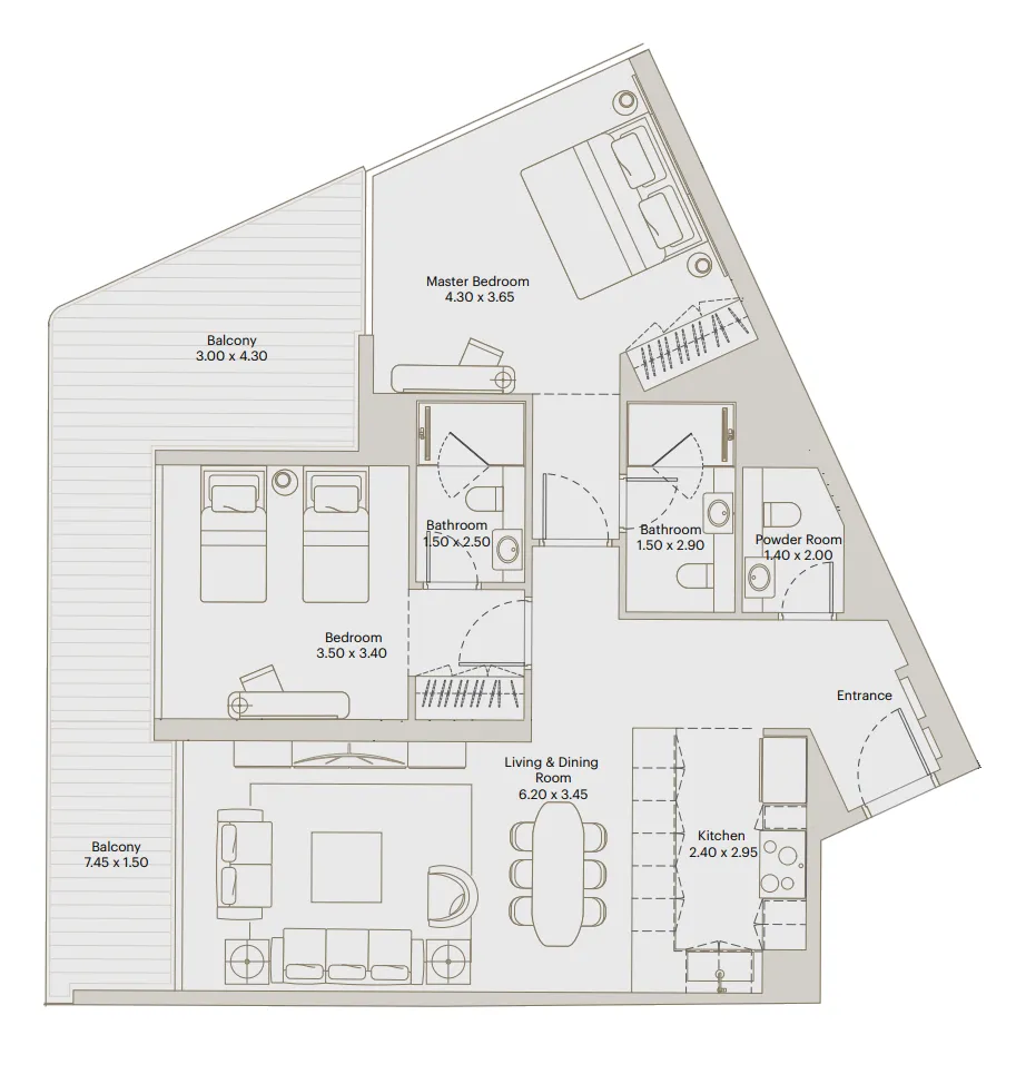Eleve — планировка 2 BR Type AJ