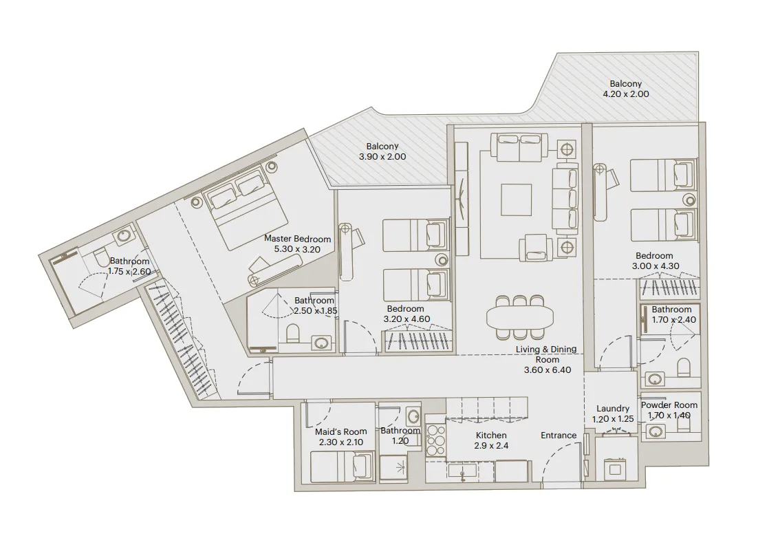 Eleve — планировка 3 BR Type F